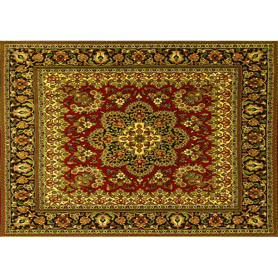 Ahgly Company Machine Washable Indoor Rectangle Persian Yellow Traditional Area Rugs, 2' x 5'