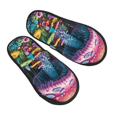 

Ocsxa Mens Womens Cozy Memory Foam Scuff Slippers Slip On Warm House Shoes Indoor/Outdoor Colorful Mushroom Designs-Large