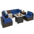 thumbnail image 3 of Costway 7PCS Patio Rattan Furniture Set 30'' Fire Pit Table Cover Cushion Sofa Navy, 3 of 9