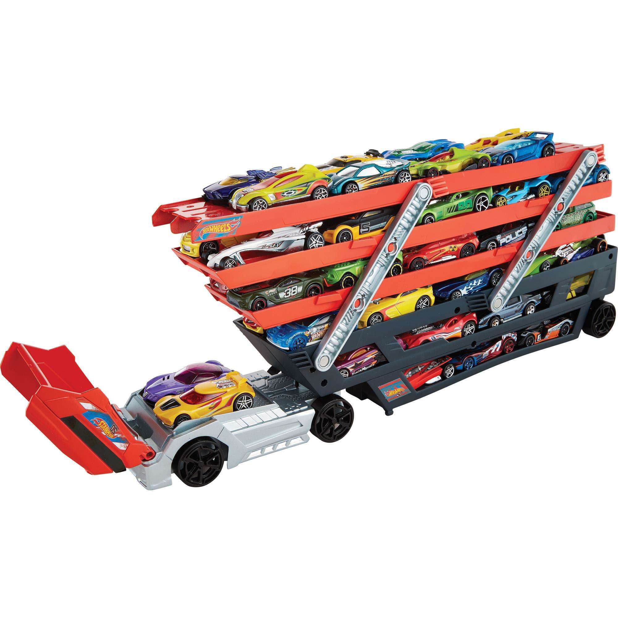 Hot Wheels Playset with Hw MEGA Hauler Toy Truck & 1:64 Scale Car, Stores  50+ Vehicles, Expands to 6 Levels