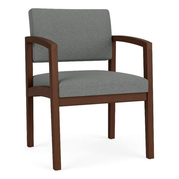Lenox Wood Reception Waiting Room Guest Chair / Walnut Wood / Light Gray