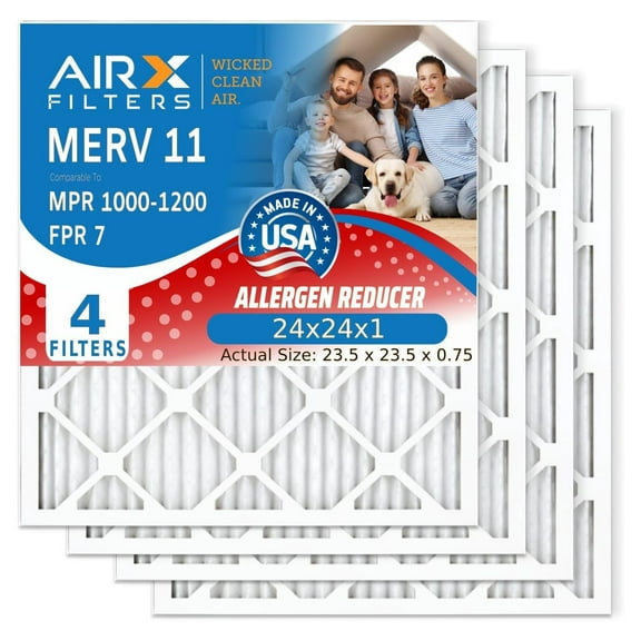 WICKED CLEAN AIR. 24x24x1 Air Filter MERV 11 Electrostatic Pleated Air Conditioner Filter 4 Pack HVAC Furnace Filters