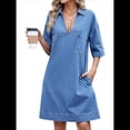 thumbnail image 2 of Vestido Camisero Vaquero para Mujer, de Verano, con Cuello en V, Minivestido Informal con Bolsillos. Azul XL, 2 of 10