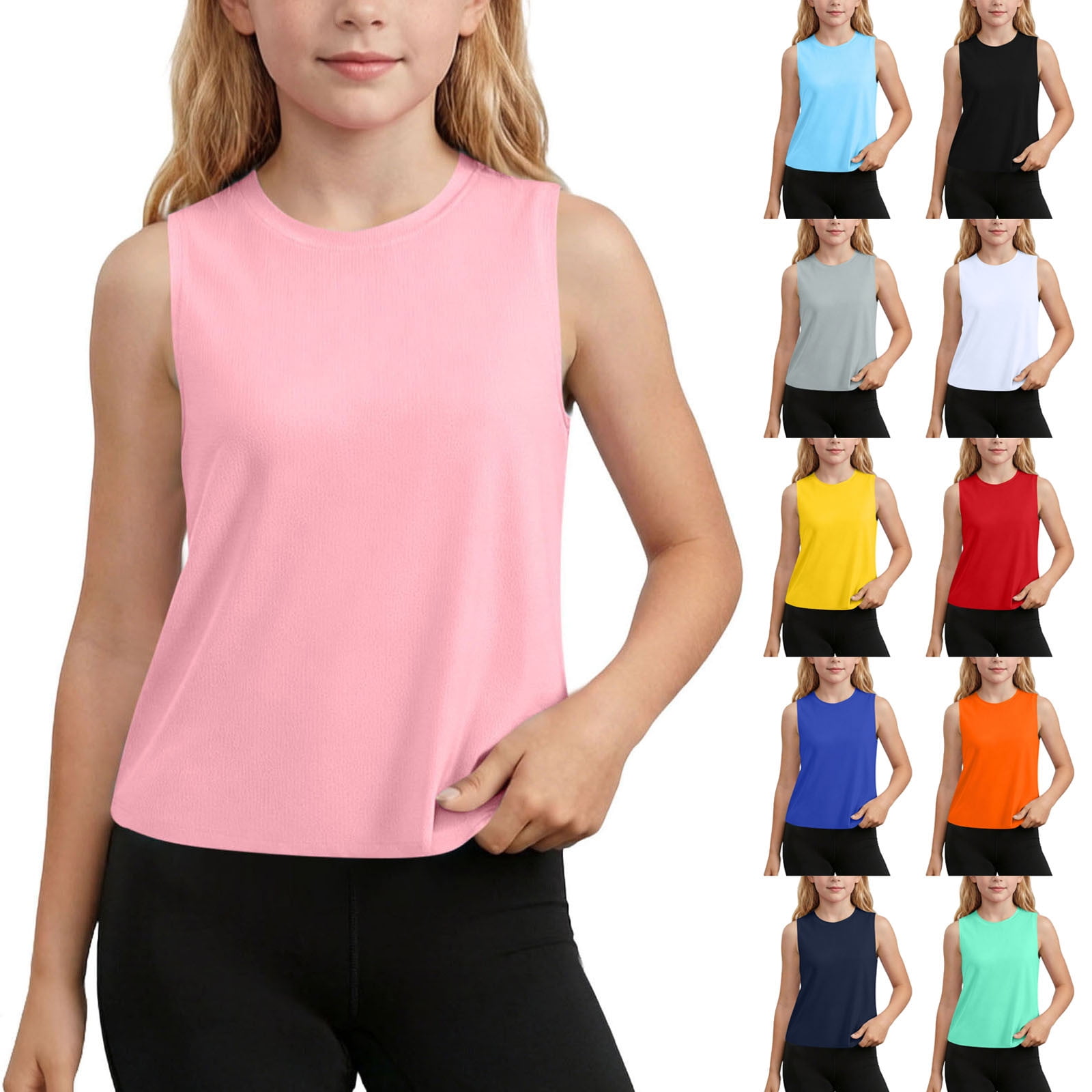 Babcutegg Solid Color Sleeveless Round Neck Kids T-Shirt &ndash; Lightweight Breathable Summer Athletic Top for Boys and Girls Red Size 13-14