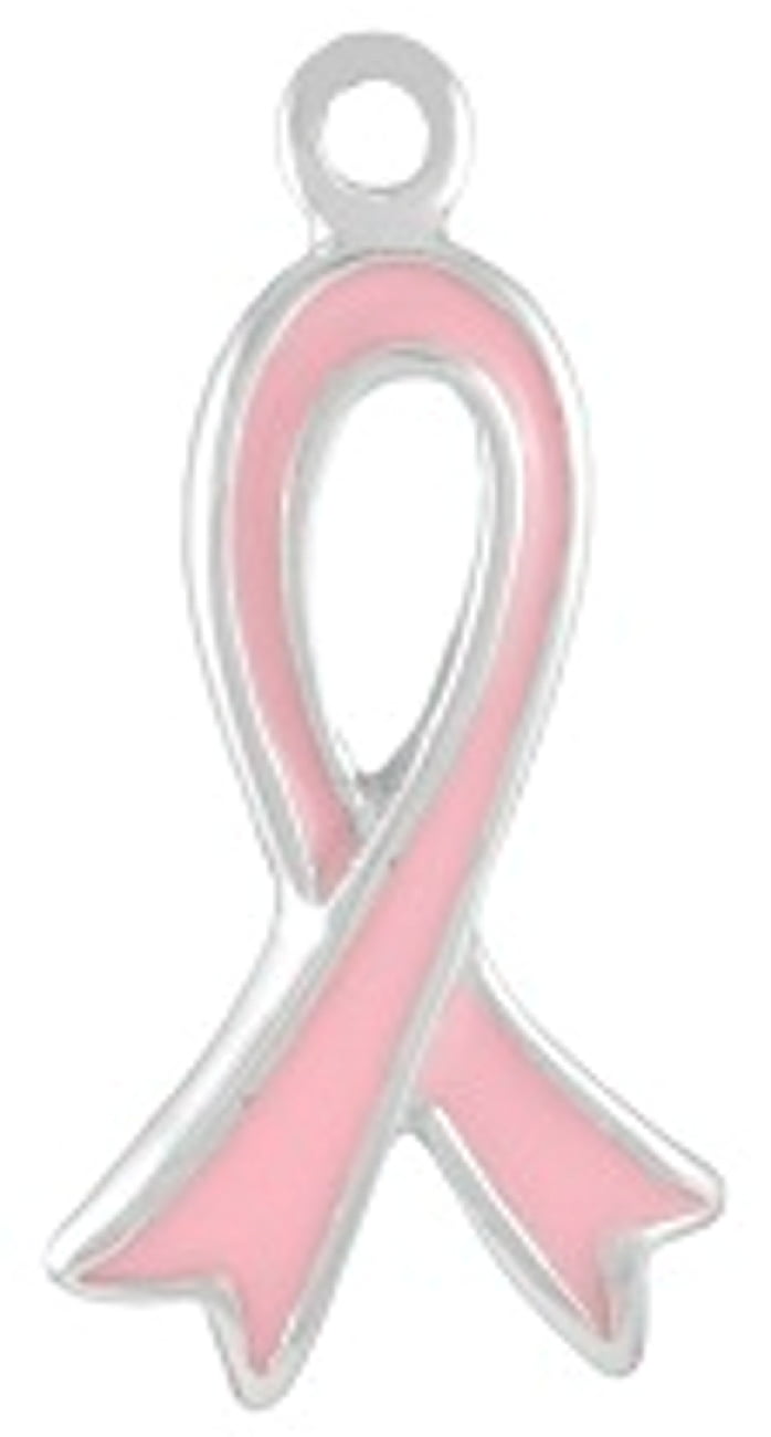 14K Two-Tone Gold Breast Cancer Awareness Pink Ribbon Latin Cross Charm Pendant