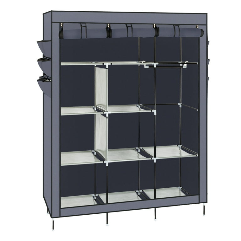 Ubesgoo Portable Closet Storage Organizer Wardrobe Clothes Rack Shelves Navy Blue