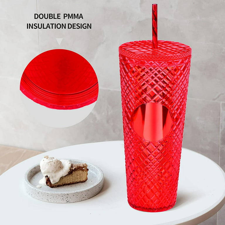 Happon Studded Plastic Tumbler with Lid and Straw, Reusable Ice