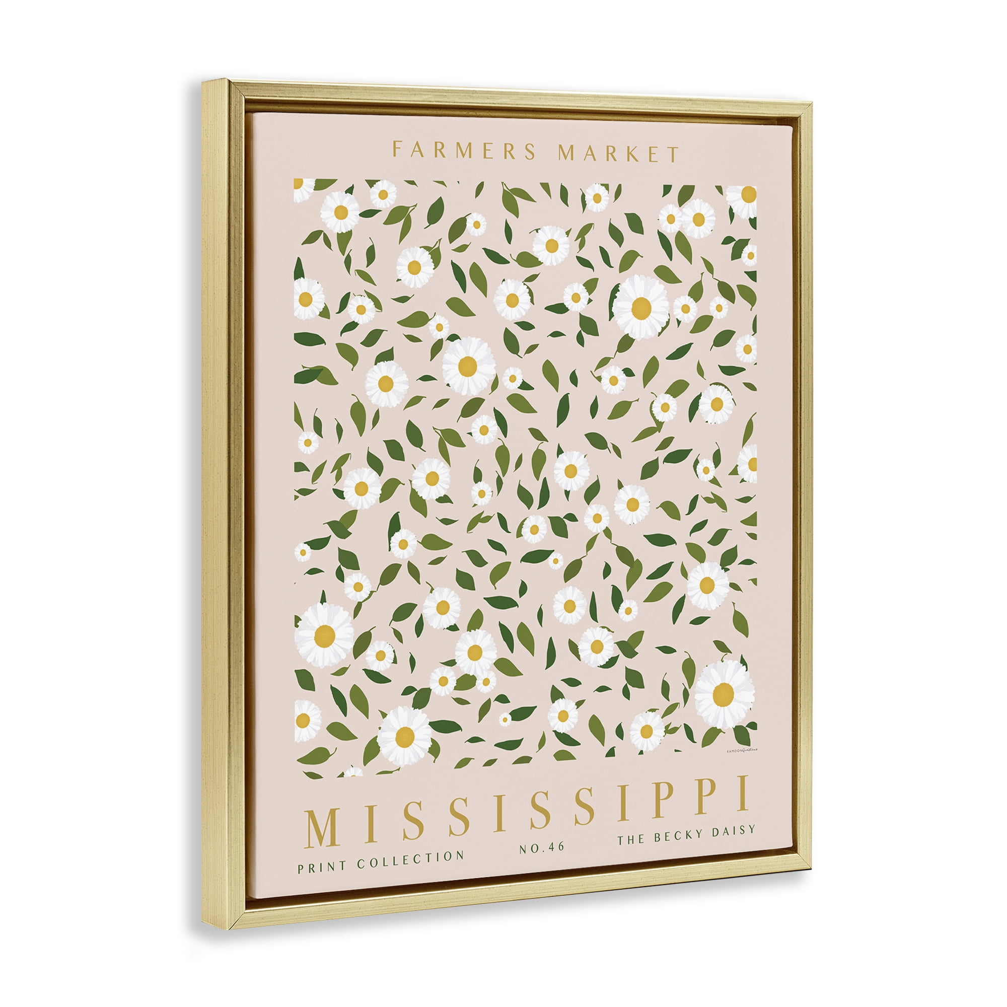 Stupell Industries Mississippi Daisy Pattern Typography Painting Gold Floater Framed Art Print Wall Art, 17 x 21