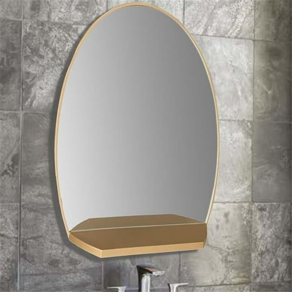 Bellaterra Home 8837-24GD Oval Metal Frame Mirror with Shelf, Brushed Gold