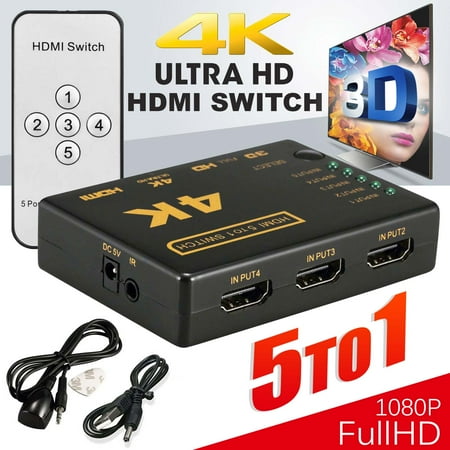 UHD 5 Port HDMI Switch Box Splitter 4K 3D 1080P IR Remote Control Selector Hub