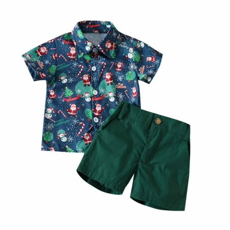 

Summer Savings Clearance! Stamzod Boys Christmas Outfit 2022 New Fashion Santa Claus Printed Short Sleeve Shirt Solid Shorts Two Piece Set 1-6 Years Kids Clothes Boys