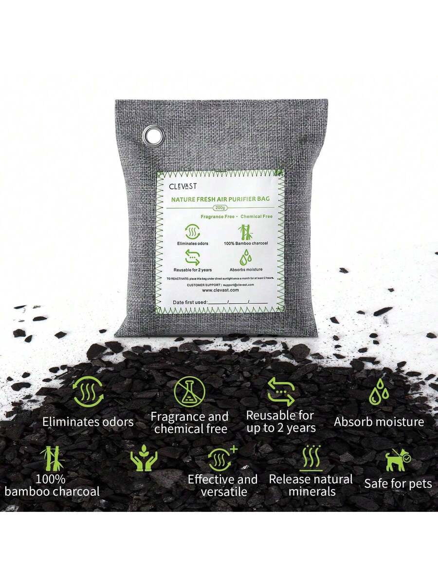 Bamboo Charcoal Air Purifying Bags (14 Pack), Natural Odor Absorber and Moisture Remover for Home, Closet, Car, and Shoes, 2x200g & 12x50g Charcoal Deodorizer Bags, Unscented & Eco-Friendly