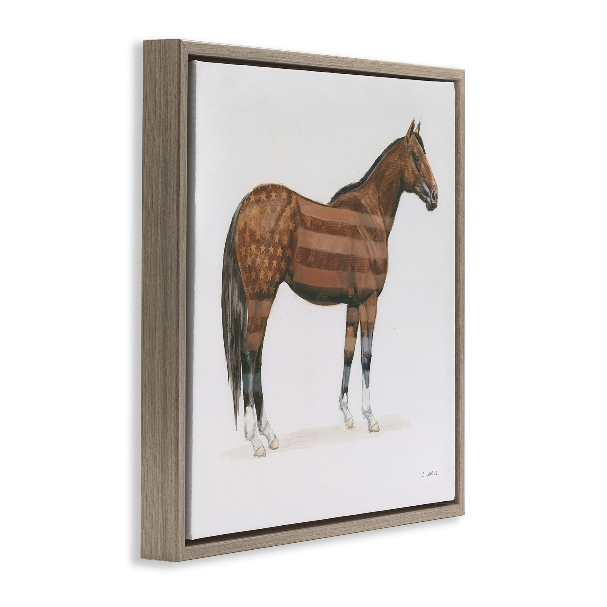 Stupell Industries American Flag Horse Animals & Insects Painting Brown Floater Framed Canvas Art Print Wall Art, 25 x 25
