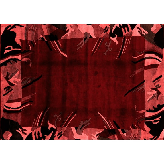 Ahgly Company Machine Washable Indoor Rectangle Abstract Red Modern Area Rugs, 7' x 9'