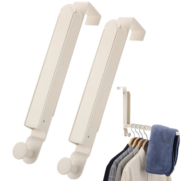 2 Pcs Over The Door Clothes Hanger, Aluminum Alloy Folding Over The Door Hooks, 6 Slots White Retractable Clothes Drying Rack Towels Hanging Hooks for Bathroom, Bedroom, Laundry Room, Hotel