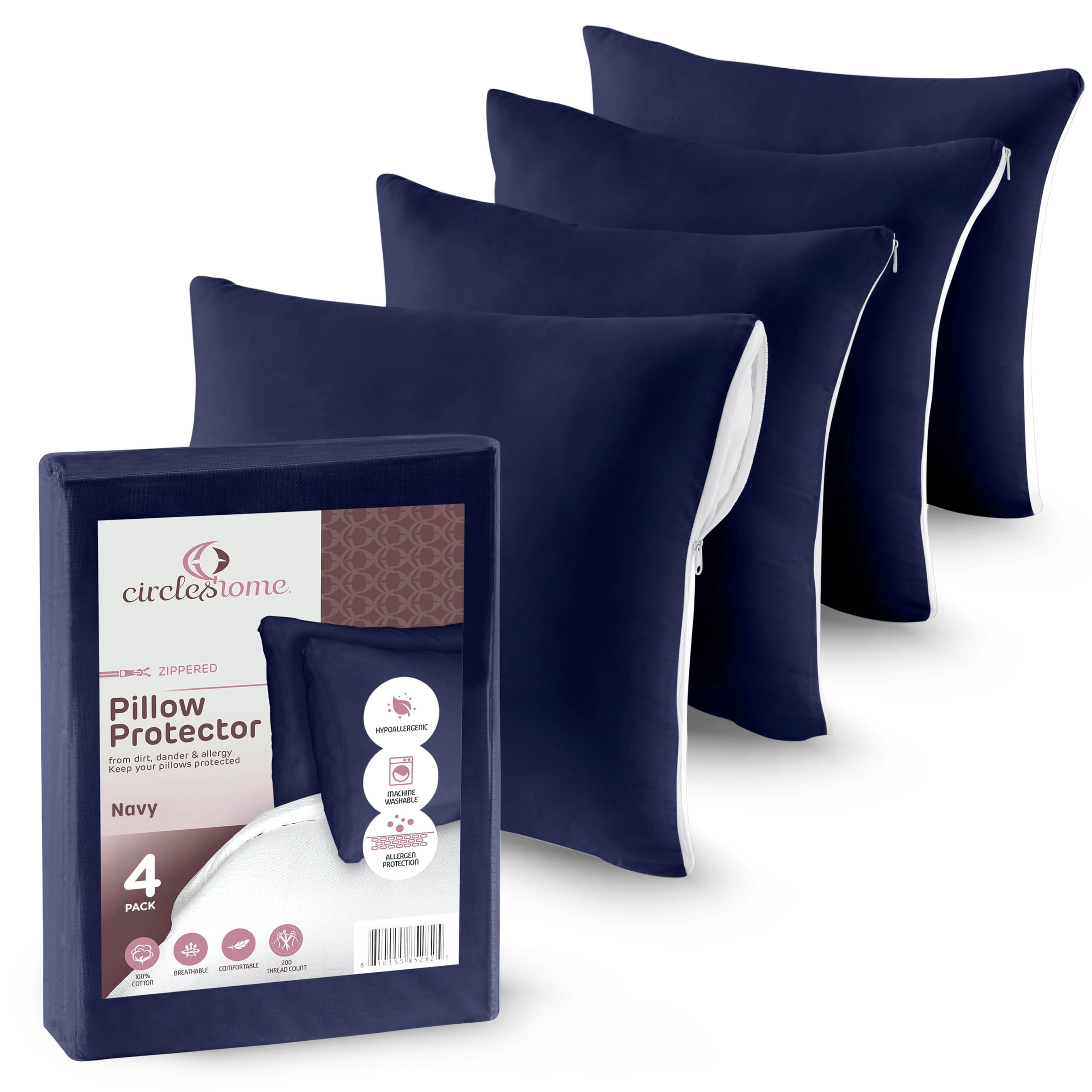CIRCLESHOME Throw Pillow Protectors - 100% Cotton Breathable Pillowcases - 22 X 22 Square Pillowcases - Protects Pillows from Dirt, Dust and Debris (Square Pillow - 4 Pack- 22x22)