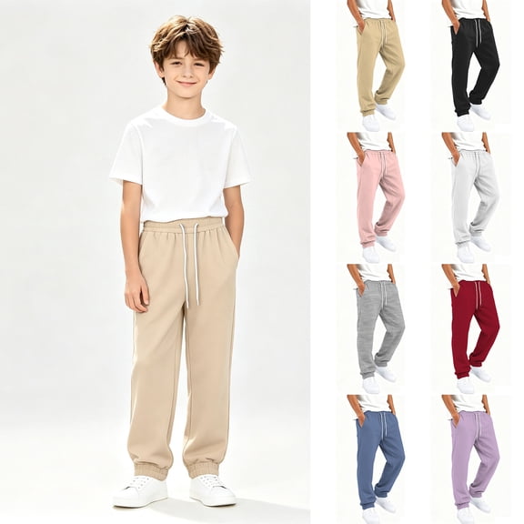 Efsteb Baggy Sweatpants Boys Straight Wide Leg Joggers Drawstring Elastic Waist Athletic Sweat Pant Casual School Uniform Pants (Black,5-6 Years)