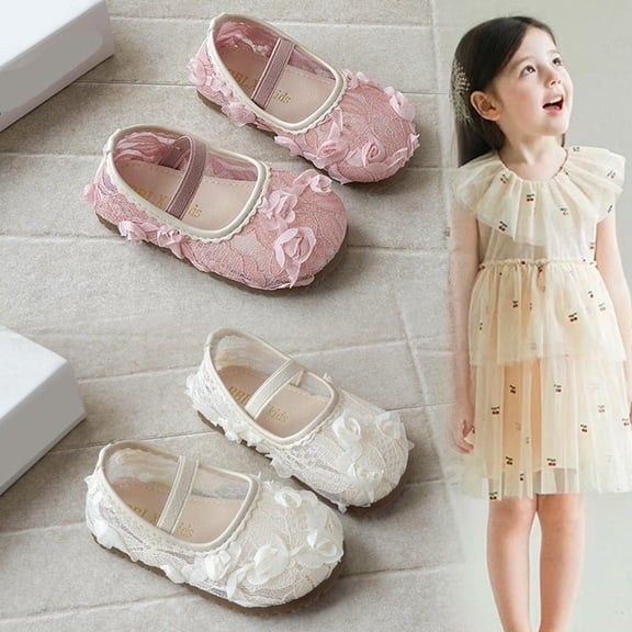 Losmtrace Girl's Floral Lace Ballet Flats Mesh Flower Strap Cute Flat Shoes Pink 12 (30)
