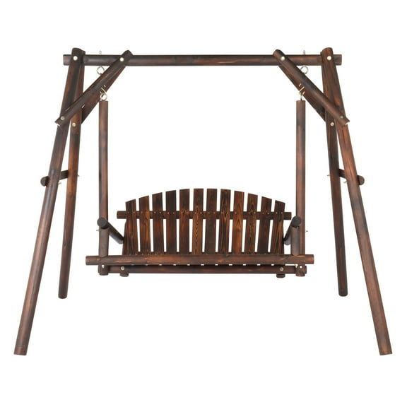 Zimtown Porch Swing Bench Rustic Loveseat Garden Wooden Swing for 2 Person