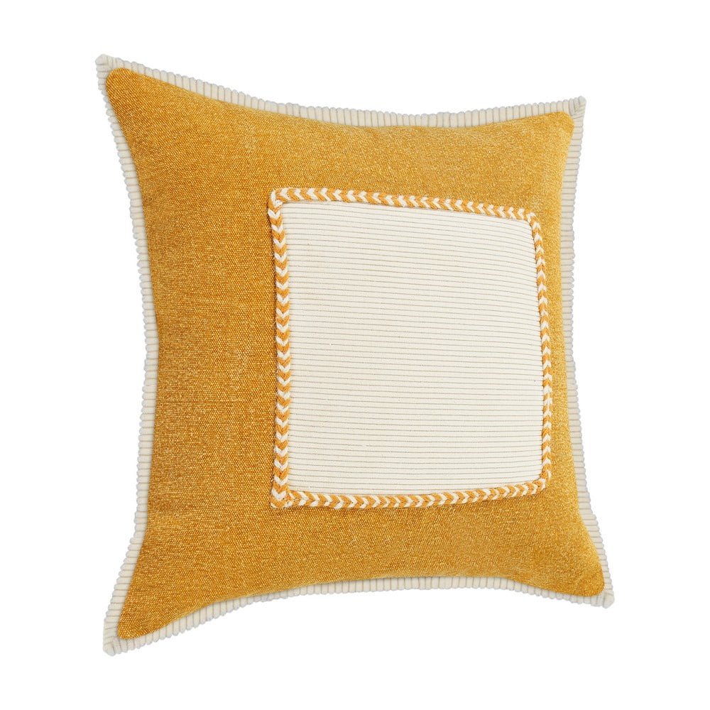 Harlow Hill Handwoven Geometric Flanged Bordered Cotton Throw Pillow Cover - 20" - Yellow
