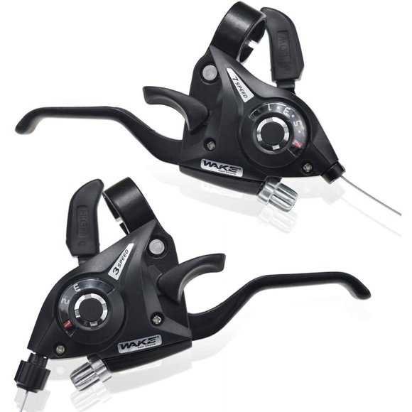 WAKE Bike Gear Shifter,Bicycle Brake Levers Shifter 3x7 21 Speed Shifter with Gear Indicator and V Brake Cable Left Right Brake Lever Shifter Set for Moutain Bike, Road Bike