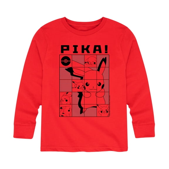 Pokémon - Pika Pikachu Grid Boys' Long Sleeve Graphic T-Shirt