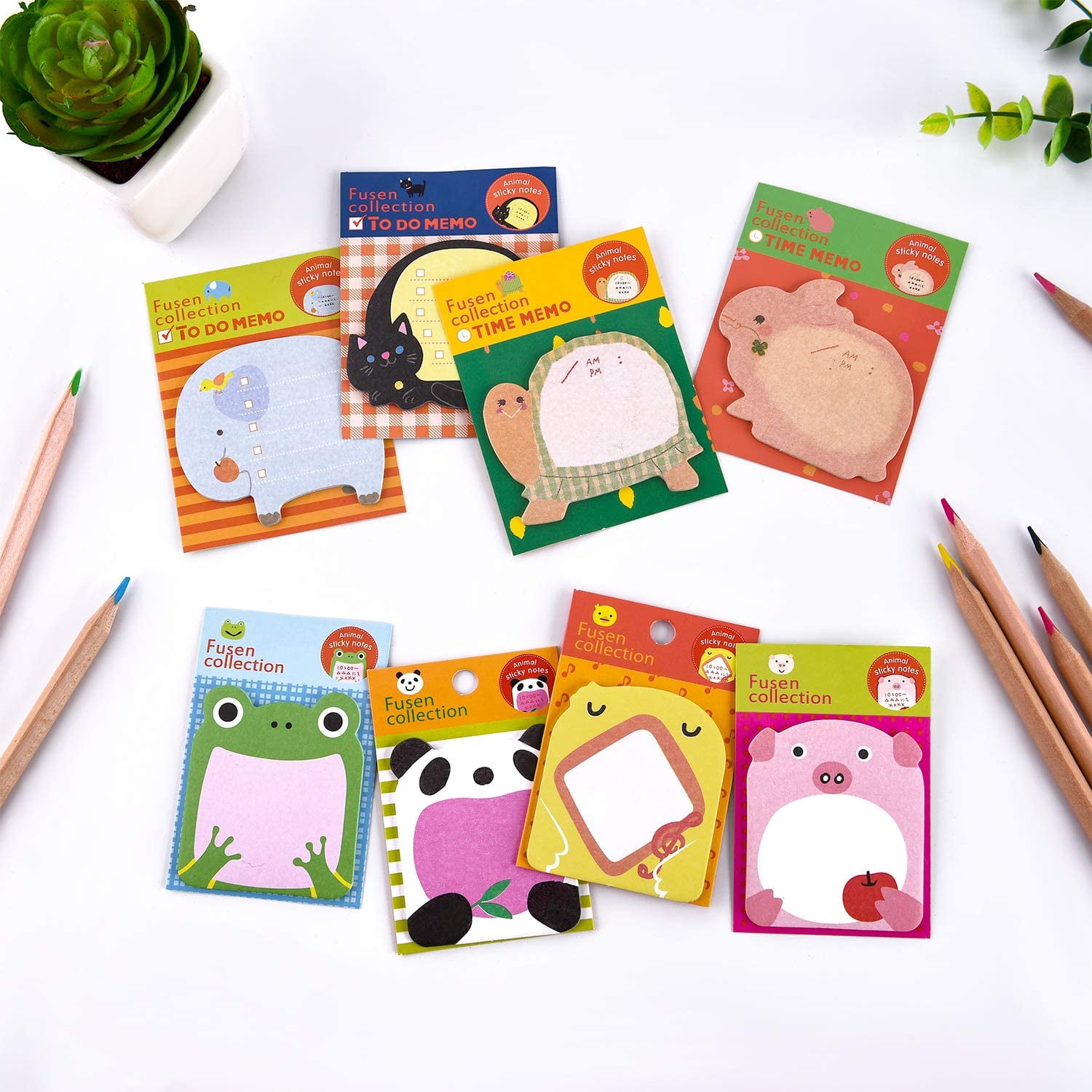 Cute Animals Plant Foods Mini Sticky Notes, 8 Styles Cartoon Flags Index  Tabs Self-Stick Fun Post it Notes, 120 Sheets/Pack, for Students Bookmark