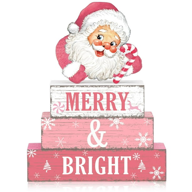 Set de Papá Noel rosa Geelin para decoración navideña de mesa de madera, 4 piezas