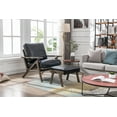 thumbnail image 6 of Guyou Mid Century Accent Chair and Ottoman Set, Upholstered Faux Leather Armchair Comfy Single Sofa Lounge Chair with Wooden Frame for Fireplace Bedroom Living Room Study, Black, 6 of 13