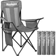 Nazhura 4 Pack Outdoor Camping Chairs Folding/Foldable/Portable with Cooler Pouch, Mesh Backrest and Cup Holder Pocket(Blue, 4 Pack)
