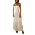 thumbnail image 2 of Faithtur Robe Cami d'Été pour Femmes Couleur Unie Bretelles Spaghetti Taille Découpée Dos Ouvert Longue Robe, 2 of 9