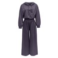thumbnail image 5 of Szluipve 2 Piece Sets for Women 2 Piece Tracksuit V‑Neck Drawstring Hoodie Top High Waist Pleated Wide Leg Pants Set Casual Loose Matching Loungewear Outfit With Pockets Dark Gray M, 5 of 7