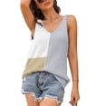 thumbnail image 1 of Blusa de punto sin mangas holgada informal de verano con cuello en V para mujer, chaleco de colores en contraste, 1 of 6