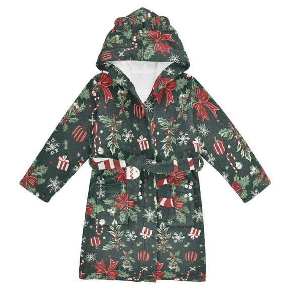 FORMRS Niños Bathrobe Unisex Hooded Robe Soft Plush Pajamas Sleepwear, Size 2-3T, Green Christmas