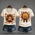 thumbnail image 3 of Thanksgiving T Shirts for Women Short Sleeve V Neck Casual Funny Cute Highland Cow Graphic Tee Shirt, 3 of 6