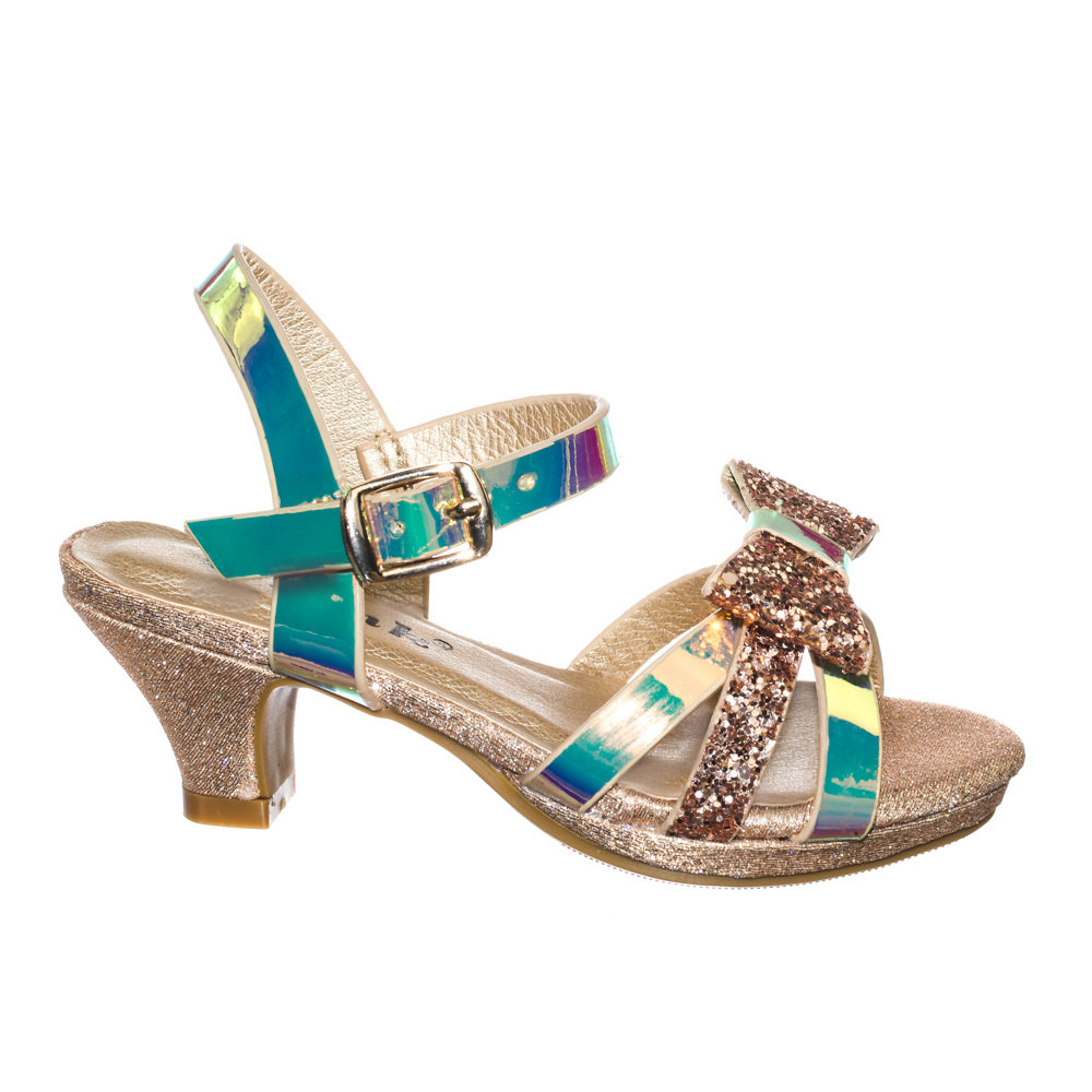 metallic sandals low heel