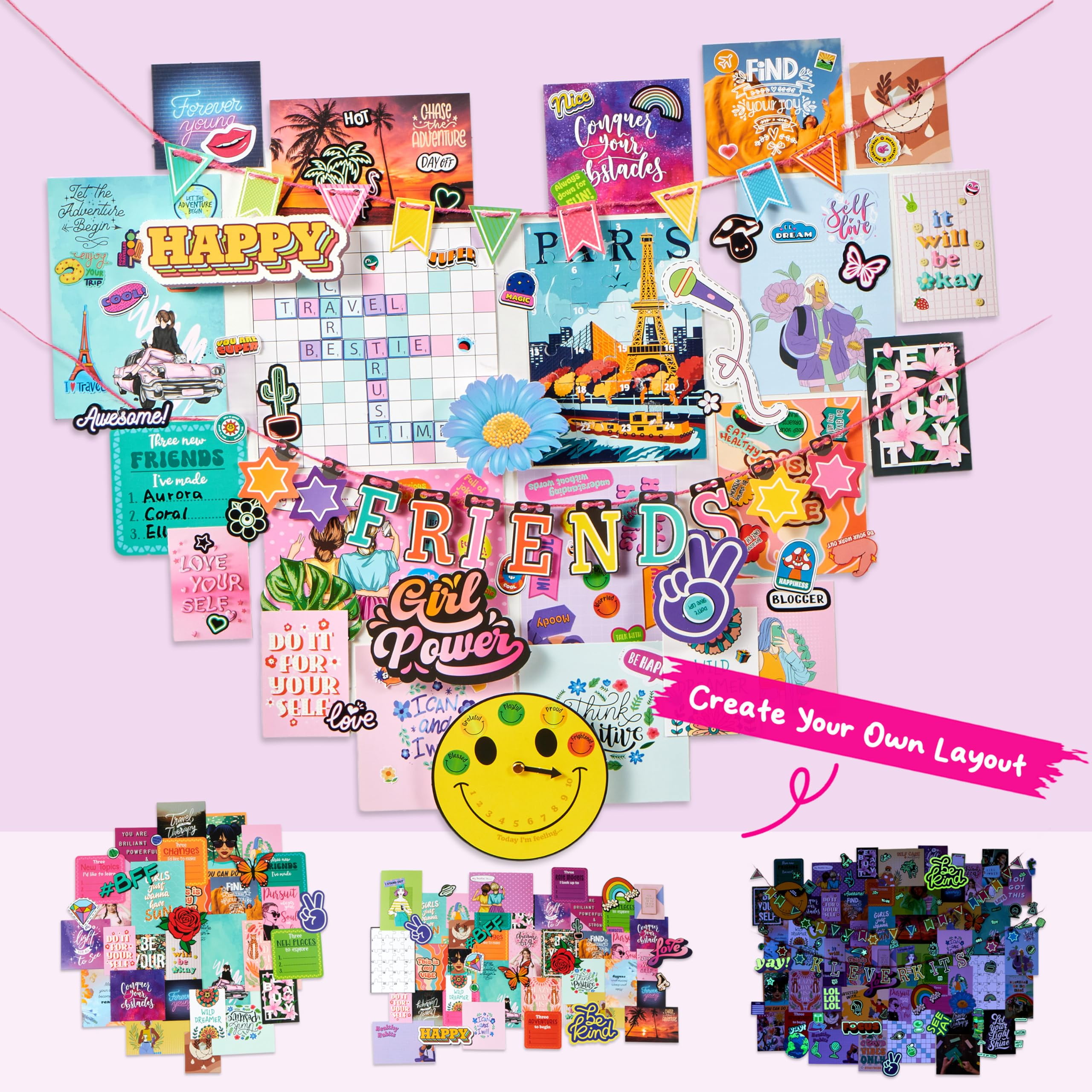 Klever Kits Wall Collage Kit for Teen & Tween Girls, Glow-in-the-Dark DIY Poster for Room  Decor Arts and Crafts for Girls Ages  8-12