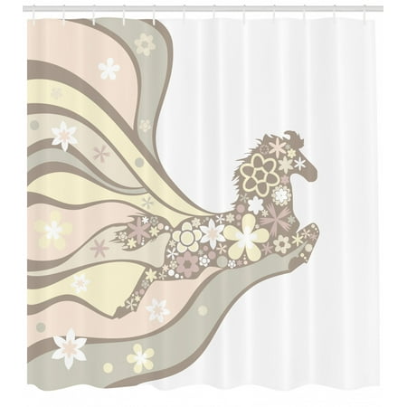 Nature Shower Curtain Floral Horse Galloping Equestrian Unique