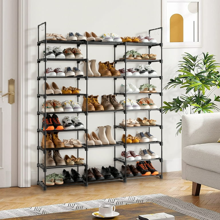 SamyoHome 9-Tier Shoe Rack for Entryway Closet, 50-55 Pairs Heavy-Duty Shoe  Rack for Closet with Side Hooks, Large Tall Shoe Rack Storage Organizer  Metal Stackable Boot Shoe Shelf for Garage, Bedroom 