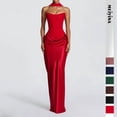 thumbnail image 2 of Women's Solid Color Ruched Waist Sexy Strapless Satin Bodycon Maxi Dress, Formal Evening Gown with Tie Back for Party Wedding Cocktail Prom, 2 of 5