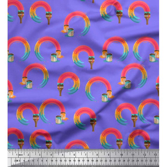 Soimoi Purple Crepe Silk Fabric Paint Brush Abstract Decor Fabric Printed Yard 42 Inch Wide