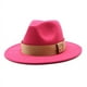 thumbnail image 4 of Sombrero fedora clásico con cinta para mujer, gorro de ala grande de lana plana para hombre y mujer, sombrero de jazz Panamá, Otoño e Invierno, 4 of 4