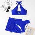 thumbnail image 5 of HAPIMO Women's 3Pc Bikini Sets Soild Color Sleeveless with Wrap Skirt Tropical Hawaii Swimsuit Trendy Bikini Summer Beach Blue L, 5 of 8