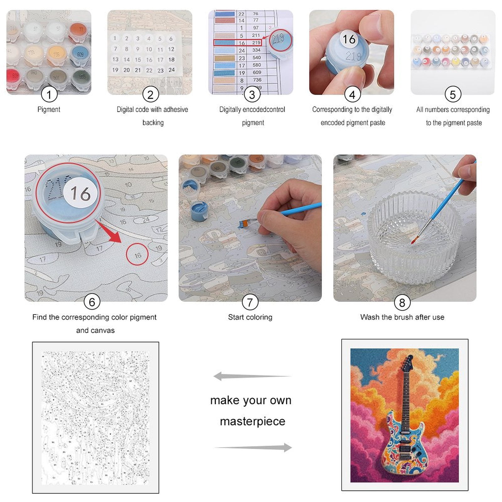 Paint by Numbers Kit for Adults, Psychedelic Guitar Cloudscape Paint by Numbers, Easy Paint by Numbers Kit for Adults Beginner, DIY Adult Paint by Number Kits on Canvas, Home Decor