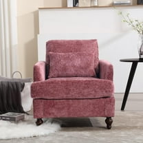 BISHE Mid Century Modern Armchair, Solid Wood Frame Accent Chair with Tufted Chenille Upholstery & Studded Details, Comfortable Lounge Chair for Living Room, Bedroom or Reading Nook, Wine Red