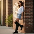 thumbnail image 5 of Ecetana Cowboy Boots for Women Western Booties Wide Calf Rivet Chunky Heel Boots, 5 of 5