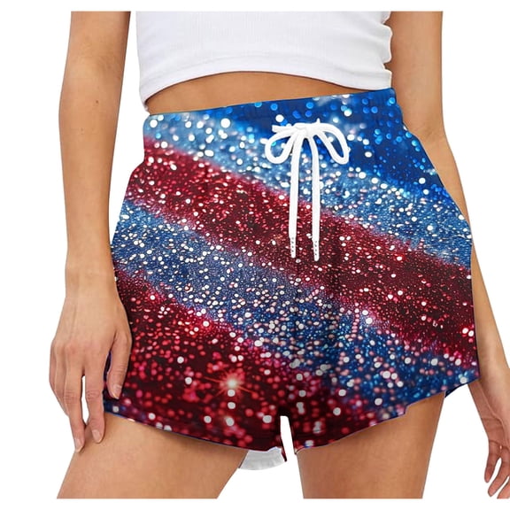 4th of July Women's Comfy Summer Beach Shorts Casual Sports Shorts Yoga Short Pants with Elastic Drawstring & Pockets