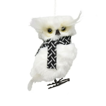 Holiday Time Simple Season White Adorable Fur Owl With f Decorative Accents Ornament