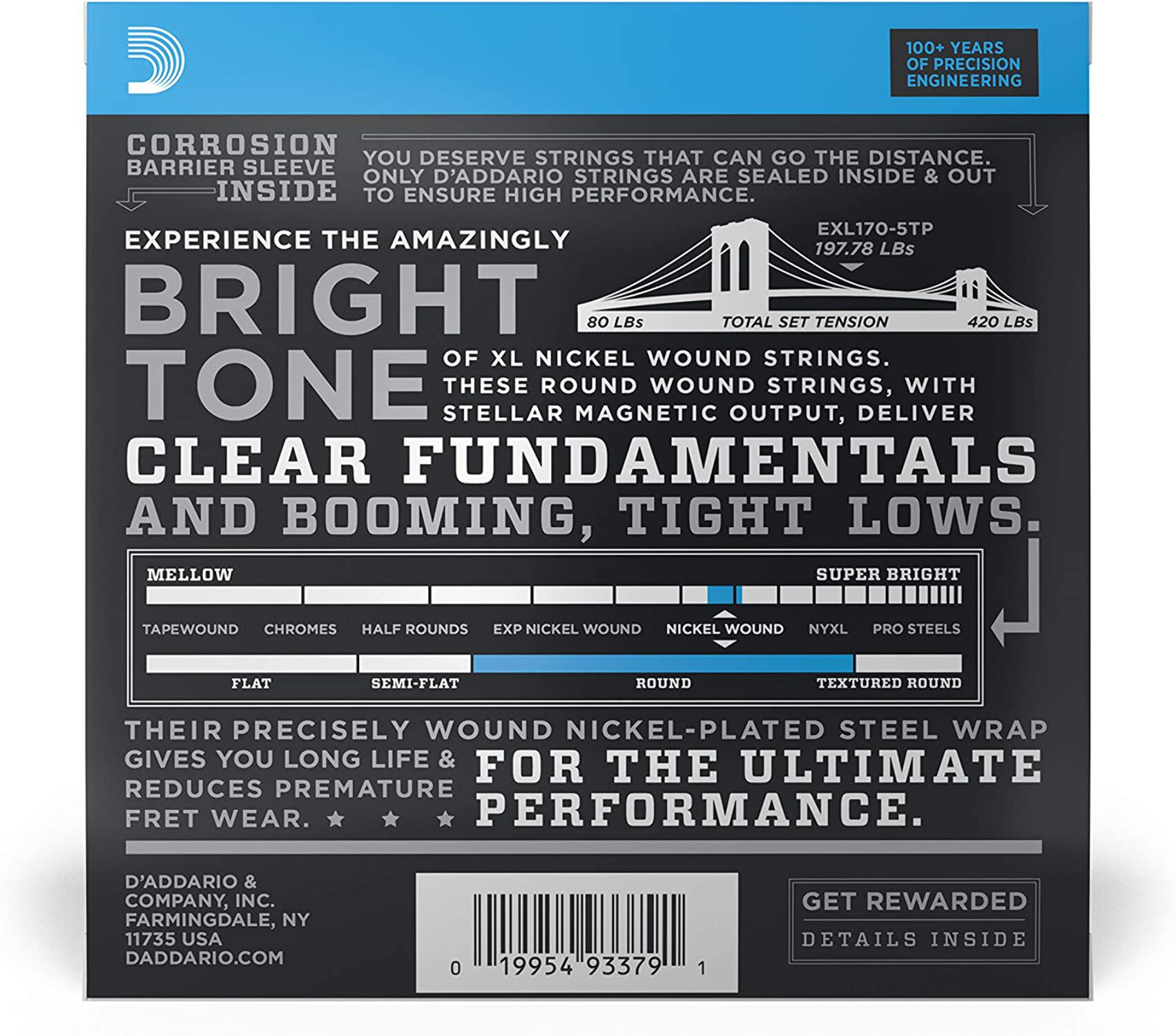 D'Addario EXL170-5TP Nickel Wound Bass Guitar Strings, Light, 45-130, 2 Sets, Long Scale