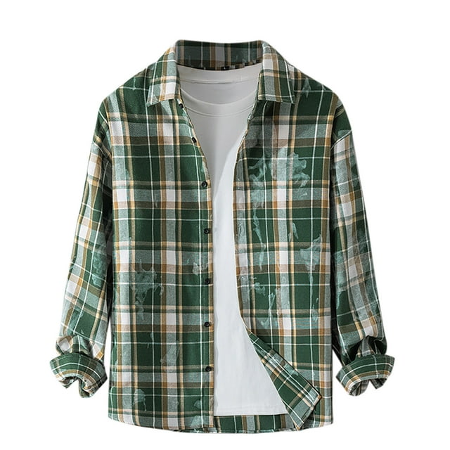 Pisexur Mens Plaid Shacket Jacket Fashion Flannel Plaid Shirts Casual Loose Oversized Sweatshirt Pullover Tops Lapel Button Down Formal Business Dress Shirts M-3XL